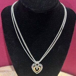 ❤️❤️BRIGHTON ELLINGTON Double Floating Heart 3-Strand Silver Necklace